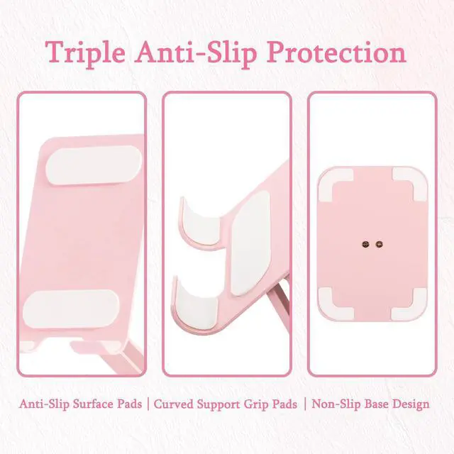 Alt view image 6 of 7 - Adjustable Metal Phone Stand for Desk Foldable 360° Rotating Phone Holder Compatible with iPhone 17/16/15/14 Pro Max/Air, Galaxy S25/S26 & Google Pixel 10a Pink