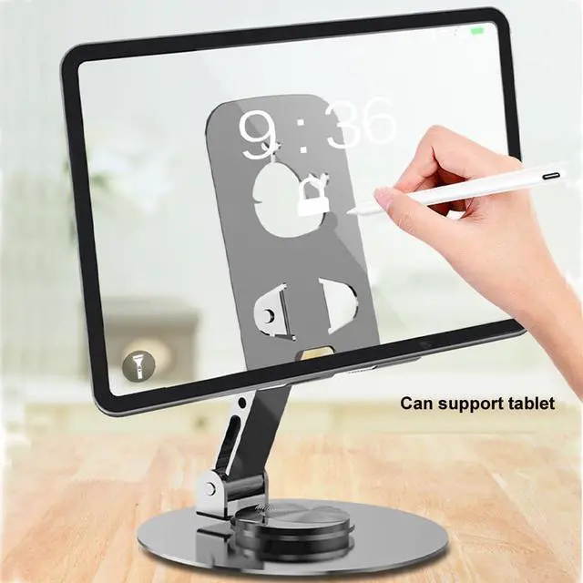 Alt view image 3 of 6 - 360-Degree Desk Phone Holder Rotatable Cell Phone Holder, Foldable Carbon Steel Tablet Stand for All Mobile Phones, iPhone, iPad