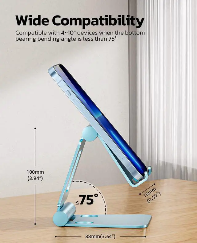Alt view image 2 of 6 - Dual Folding Cell Phone Stand, Fully Adjustable Foldable Desktop Phone Holder Cradle Dock Compatible with iPhone 17 16 15 14 13 12 11 Pro Max Xs Xr X 8, Nintendo Switch, All Phones - Blue