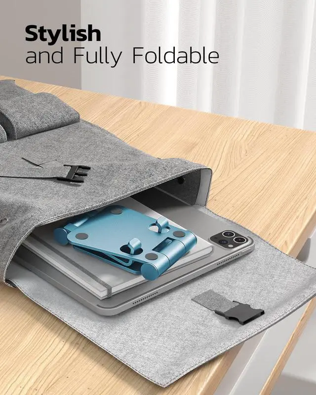 Alt view image 5 of 6 - Dual Folding Cell Phone Stand, Fully Adjustable Foldable Desktop Phone Holder Cradle Dock Compatible with iPhone 17 16 15 14 13 12 11 Pro Max Xs Xr X 8, Nintendo Switch, All Phones - Blue