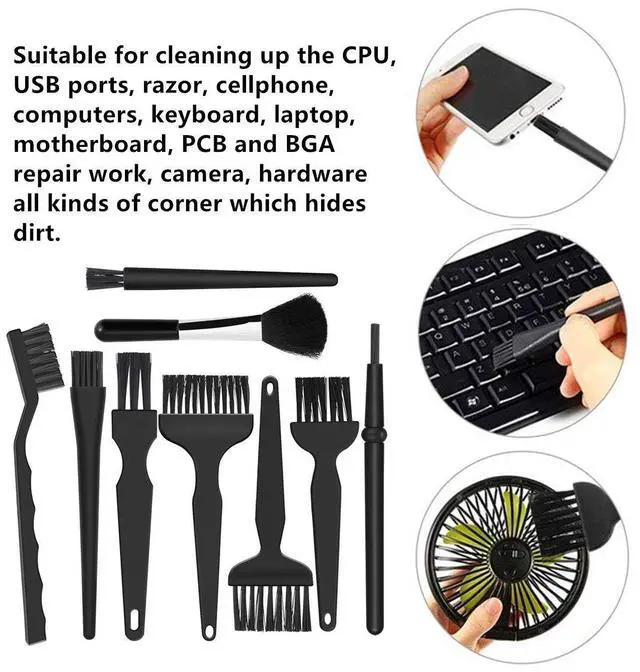 Alt view image 6 of 7 - 9 in 1 Anti Static Brushes Small Cleaning Kit Multi-Purpose Nylon Brush for Keyboard, PC Motherboards, Camera, Phone, Laptop, MacBook, Computer