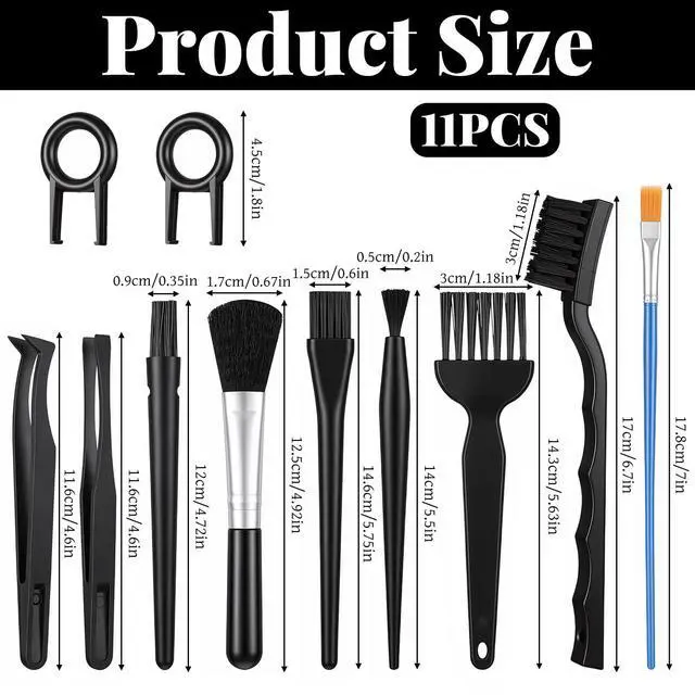 Alt view image 2 of 7 - 11 Pcs Mini Keyboard Cleaning Brushes Kit, Mini Anti Static Brush with Keycap Puller Tweezers, Dust Cleaning Brushes for Electronic Devices Computer Motherboard Fans Camera Small Space