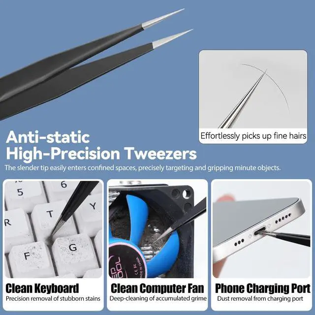 Alt view image 4 of 6 - Keyboard Cleaner kit,Computer Cleaning kit,Mechanical Keyboard Cleaning kit,Anti-Static Brush,Small Cleaning Brush, Cleaning kit Compatible Laptop/PC/Computer/Keyboard/Laptop/Camera/Phone/Earbud