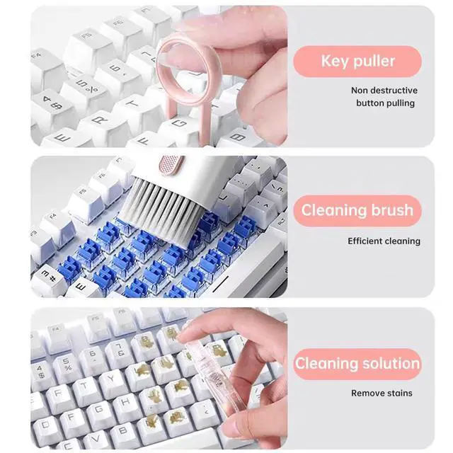 Alt view image 3 of 7 - 7 in 1 Laptop Cleaning Kit Keyboard Cleaner,Computer Screen Cleaning Brush Tool,Computer Tools Kit Corner Gap Duster Keycap Puller(Color:Pink)