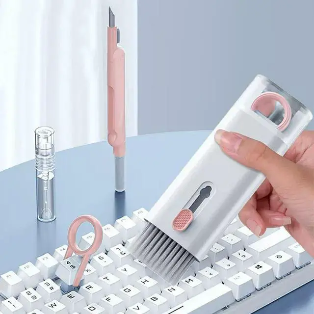 Alt view image 7 of 7 - 7 in 1 Laptop Cleaning Kit Keyboard Cleaner,Computer Screen Cleaning Brush Tool,Computer Tools Kit Corner Gap Duster Keycap Puller(Color:Pink)