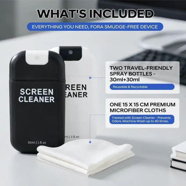 Alt view image 2 of 7 - Screen Cleaner Spray Kit with Nano Fiber Cloth for Phone, iPad, Laptop, Monitor & TV Screens, Portable Streak-Free Cleaning Set, 2 Pack