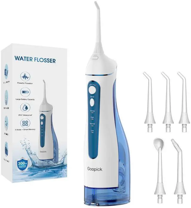 Main image of Cordless Portable Water Flosser with 300ML Tank: Rechargeable Oral Irrigator with 5 Tips for Travel, Braces Care and Sensitive Gums, IPX7 Waterproof Teeth Cleaning Device(Blue