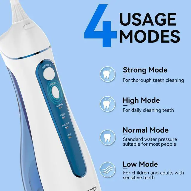 Alt view image 3 of 7 - Cordless Portable Water Flosser with 300ML Tank: Rechargeable Oral Irrigator with 5 Tips for Travel, Braces Care and Sensitive Gums, IPX7 Waterproof Teeth Cleaning Device(Blue