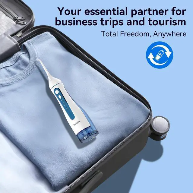 Alt view image 6 of 7 - Cordless Portable Water Flosser with 300ML Tank: Rechargeable Oral Irrigator with 5 Tips for Travel, Braces Care and Sensitive Gums, IPX7 Waterproof Teeth Cleaning Device(Blue