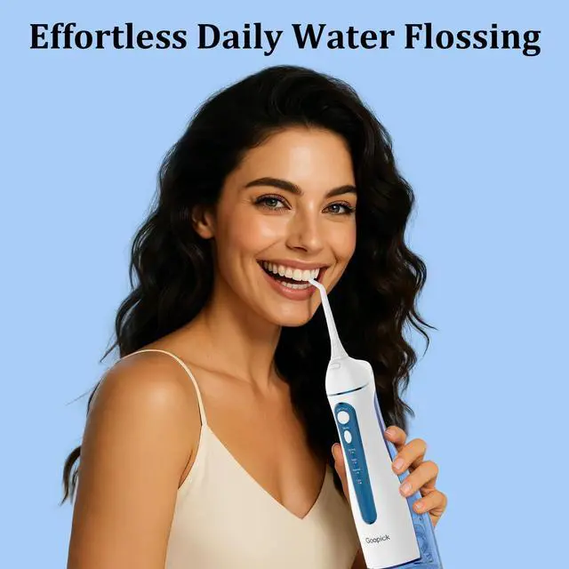 Alt view image 7 of 7 - Cordless Portable Water Flosser with 300ML Tank: Rechargeable Oral Irrigator with 5 Tips for Travel, Braces Care and Sensitive Gums, IPX7 Waterproof Teeth Cleaning Device(Blue