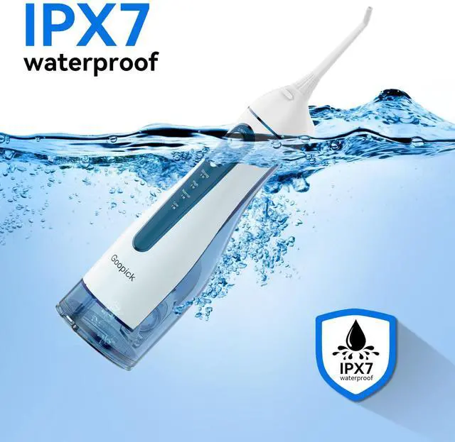 Alt view image 5 of 7 - Cordless Portable Water Flosser with 300ML Tank: Rechargeable Oral Irrigator with 5 Tips for Travel, Braces Care and Sensitive Gums, IPX7 Waterproof Teeth Cleaning Device(Blue