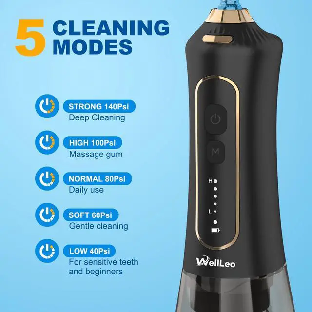 Alt view image 2 of 7 - Water Flossers for Teeth, 300ML Cordless Oral Irrigator Rechargeable Dental Flosser Picks with 5 Modes 5 Jet Tips,IPX7 Waterproof Teeth Cleaner for Braces Gum Care, Home Travel Use