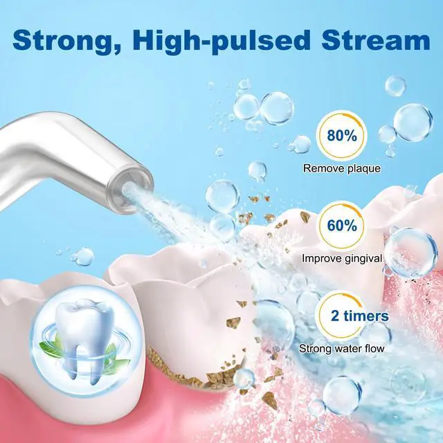 Alt view image 5 of 7 - Water Flossers for Teeth, 300ML Cordless Oral Irrigator Rechargeable Dental Flosser Picks with 5 Modes 5 Jet Tips,IPX7 Waterproof Teeth Cleaner for Braces Gum Care, Home Travel Use