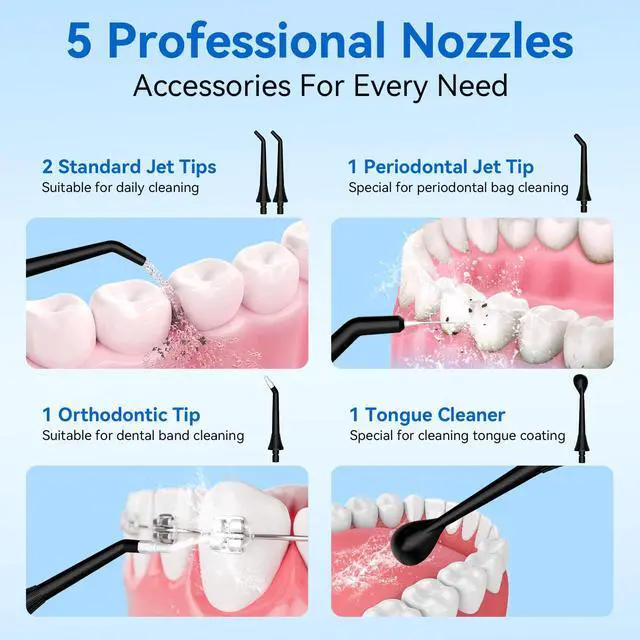 Alt view image 4 of 7 - Water Flosser Teeth Pick, Cordless Dental Pick for Travel with 4 Modes & 5 Jet Tips, IPX7 Waterproof Portable & 300ML Larger Tank Rechargeable Oral Irrigator B