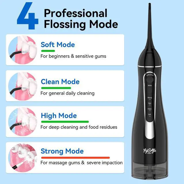 Alt view image 3 of 7 - Water Flosser Teeth Pick, Cordless Dental Pick for Travel with 4 Modes & 5 Jet Tips, IPX7 Waterproof Portable & 300ML Larger Tank Rechargeable Oral Irrigator B