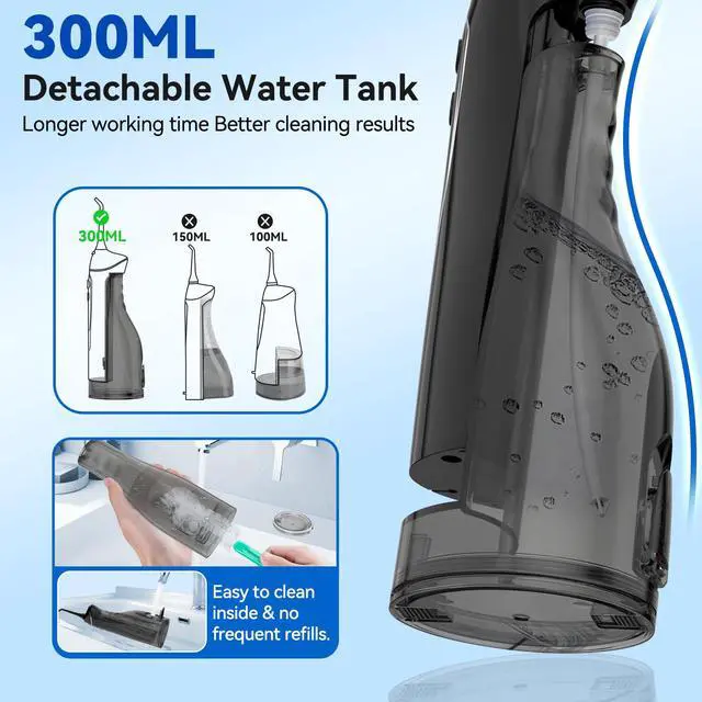 Alt view image 5 of 7 - Water Flosser Teeth Pick, Cordless Dental Pick for Travel with 4 Modes & 5 Jet Tips, IPX7 Waterproof Portable & 300ML Larger Tank Rechargeable Oral Irrigator B