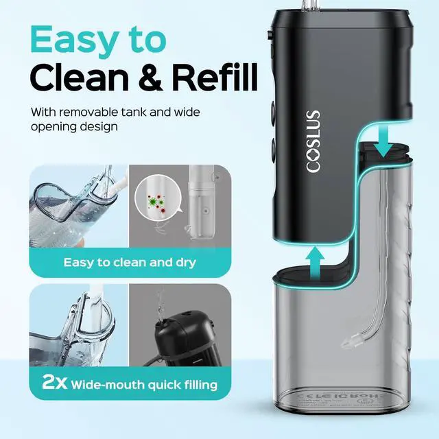 Alt view image 5 of 7 - Mini Water Flosser for Travel: Portable Compact Design, Cordless Oral Irrigator with 4 Modes, Removable Tank, IPX7 Waterproof for Braces, Orthodontic, Sensitive Teeth On-the-Go Use, Black