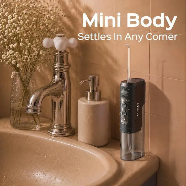 Alt view image 6 of 7 - Mini Water Flosser for Travel: Portable Compact Design, Cordless Oral Irrigator with 4 Modes, Removable Tank, IPX7 Waterproof for Braces, Orthodontic, Sensitive Teeth On-the-Go Use, Black