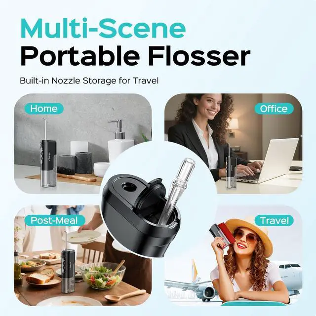 Alt view image 7 of 7 - Mini Water Flosser for Travel: Portable Compact Design, Cordless Oral Irrigator with 4 Modes, Removable Tank, IPX7 Waterproof for Braces, Orthodontic, Sensitive Teeth On-the-Go Use, Black