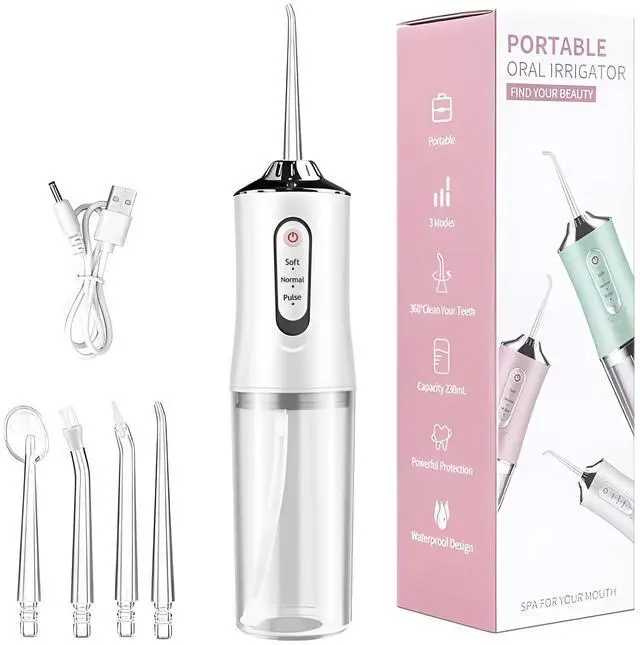 Main image of Water Dental Flosser for Teeth - 230ML Portable Cordless Oral Irrigator with 0.6mm Precision Stream, 3 Cleaning Modes & 4 Jet Tips, IPX7 Waterproof Rechargeable Dental Pick for Kids, Women & Travel