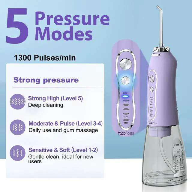 Alt view image 2 of 7 - Water Dental Flosser Teeth Pick, Cordless Portable Oral Irrigator 300ML Rechargeable Travel Irrigation Cleaner IPX7 Waterproof WaterFlosser for Home Travel Lavender