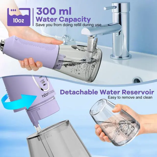 Alt view image 3 of 7 - Water Dental Flosser Teeth Pick, Cordless Portable Oral Irrigator 300ML Rechargeable Travel Irrigation Cleaner IPX7 Waterproof WaterFlosser for Home Travel Lavender