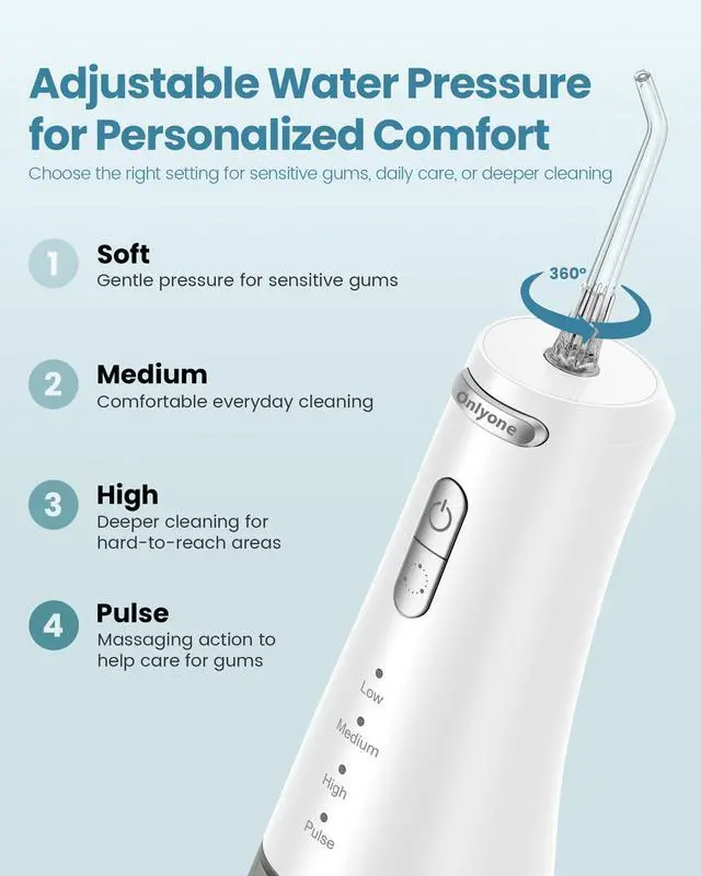 Alt view image 3 of 7 - Water Flosser Cordless Dental Water Jet with 4 Pressure Modes, 1500-2000 Pulses/Min, 300ML Tank, IPX7 Waterproof, Rechargeable Portable Oral Irrigator for Braces, Sensitive Gums & Travel