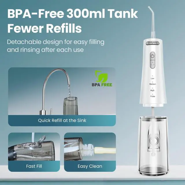 Alt view image 7 of 7 - Water Flosser Cordless Dental Water Jet with 4 Pressure Modes, 1500-2000 Pulses/Min, 300ML Tank, IPX7 Waterproof, Rechargeable Portable Oral Irrigator for Braces, Sensitive Gums & Travel