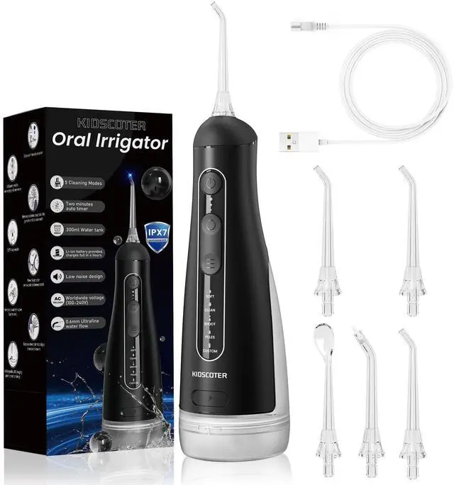 Main image of Water Flosser for Teeth with Detachable Washable Tank, 5 Modes Rechargeable Cordless Oral Irrigator, 300ml Portable Dental Flosser, IPX7 Waterproof for Home & Travel, Black