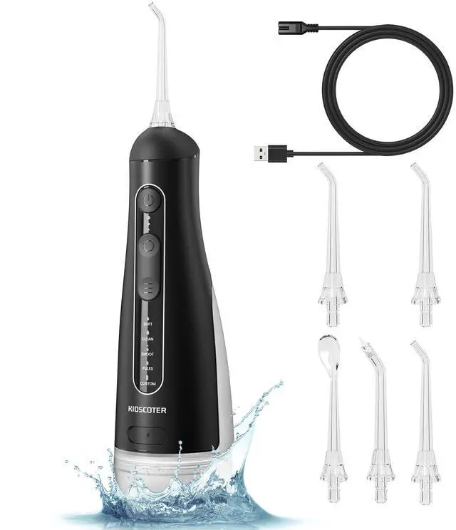 Alt view image 2 of 7 - Water Flosser for Teeth with Detachable Washable Tank, 5 Modes Rechargeable Cordless Oral Irrigator, 300ml Portable Dental Flosser, IPX7 Waterproof for Home & Travel, Black
