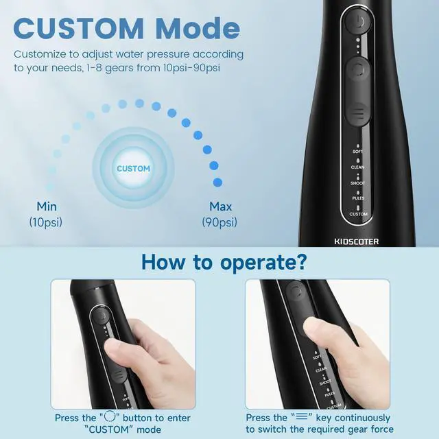 Alt view image 6 of 7 - Water Flosser for Teeth with Detachable Washable Tank, 5 Modes Rechargeable Cordless Oral Irrigator, 300ml Portable Dental Flosser, IPX7 Waterproof for Home & Travel, Black