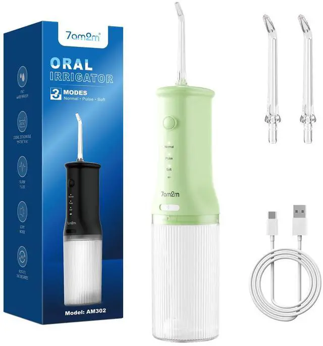 Main image of Portable Cordless Water Flosser, Oral Irrigator with 3 Modes & 2 Tips, Fast Rechargeable, IPX7 Waterproof, Dental Water Flosser for Travel and Home Use (Light Green)