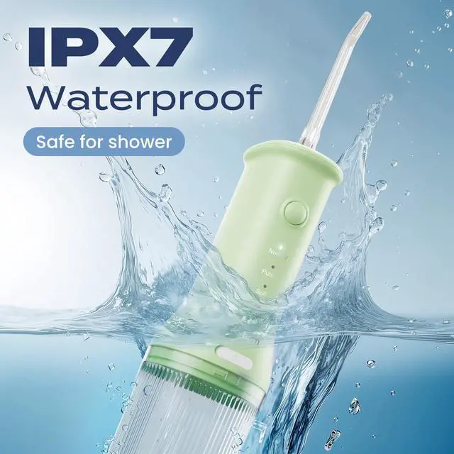 Alt view image 5 of 7 - Portable Cordless Water Flosser, Oral Irrigator with 3 Modes & 2 Tips, Fast Rechargeable, IPX7 Waterproof, Dental Water Flosser for Travel and Home Use (Light Green)