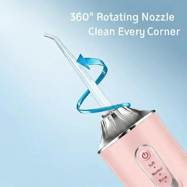 Alt view image 5 of 7 - Water Dental Flosser for Teeth, 230ML Detachable Tank Portable Cordless Oral Irrigator with 0.6mm Precision Water Column, 3 Modes & 4 Jet Tips, IPX7 Waterproof Rechargeable Dental Pick for Travel,Pink