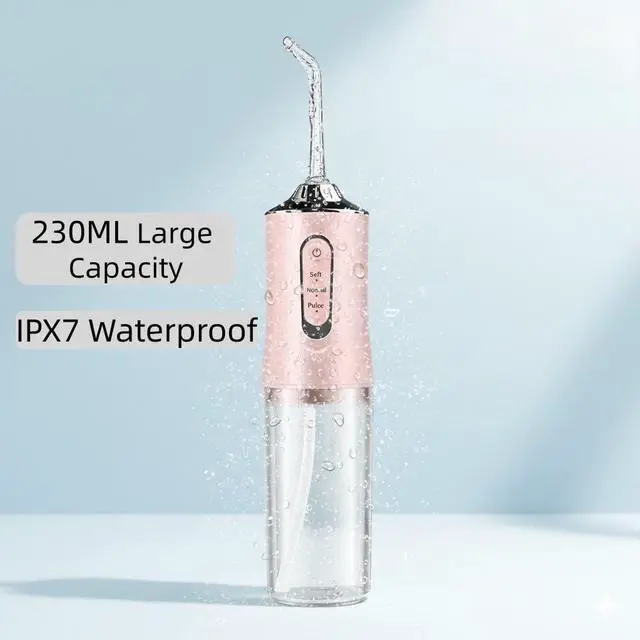 Alt view image 6 of 7 - Water Dental Flosser for Teeth, 230ML Detachable Tank Portable Cordless Oral Irrigator with 0.6mm Precision Water Column, 3 Modes & 4 Jet Tips, IPX7 Waterproof Rechargeable Dental Pick for Travel,Pink