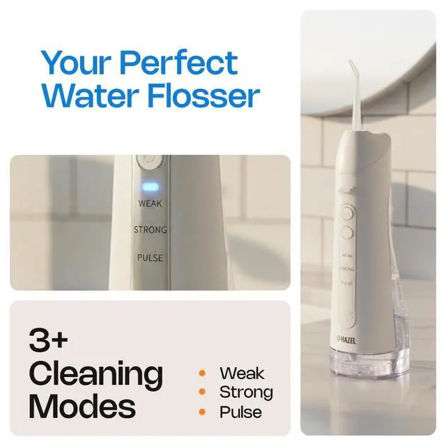 Alt view image 2 of 7 - Cordless Travel Water Flosser for Teeth - Portable Oral Irrigator Water Pick, 300ml Tank, 3 Modes, 4 Tips - IPX7 Waterproof Rechargeable Dental Cleaner for Braces & Sensitive Gums, White