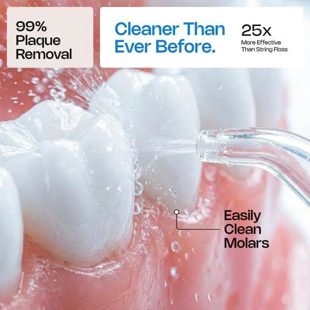Alt view image 3 of 7 - Cordless Travel Water Flosser for Teeth - Portable Oral Irrigator Water Pick, 300ml Tank, 3 Modes, 4 Tips - IPX7 Waterproof Rechargeable Dental Cleaner for Braces & Sensitive Gums, White