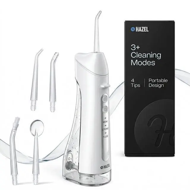 Main image of Cordless Travel Water Flosser for Teeth - Portable Oral Irrigator Water Pick, 300ml Tank, 3 Modes, 4 Tips - IPX7 Waterproof Rechargeable Dental Cleaner for Braces & Sensitive Gums, White