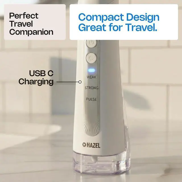 Alt view image 4 of 7 - Cordless Travel Water Flosser for Teeth - Portable Oral Irrigator Water Pick, 300ml Tank, 3 Modes, 4 Tips - IPX7 Waterproof Rechargeable Dental Cleaner for Braces & Sensitive Gums, White