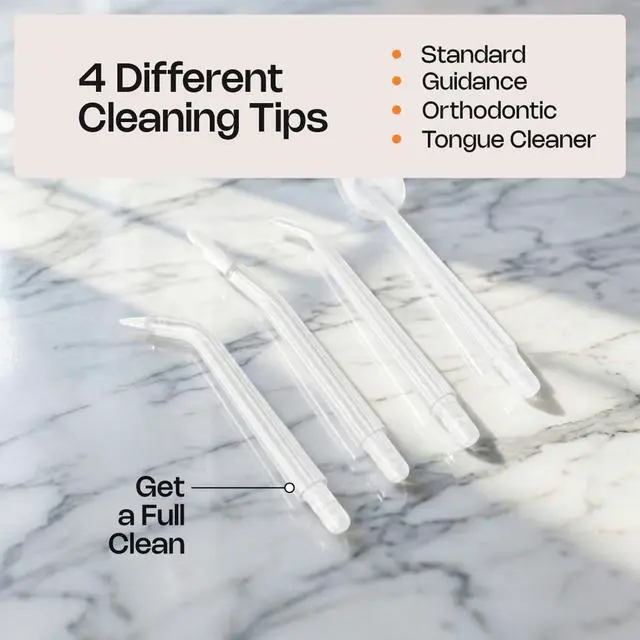 Alt view image 6 of 7 - Cordless Travel Water Flosser for Teeth - Portable Oral Irrigator Water Pick, 300ml Tank, 3 Modes, 4 Tips - IPX7 Waterproof Rechargeable Dental Cleaner for Braces & Sensitive Gums, White