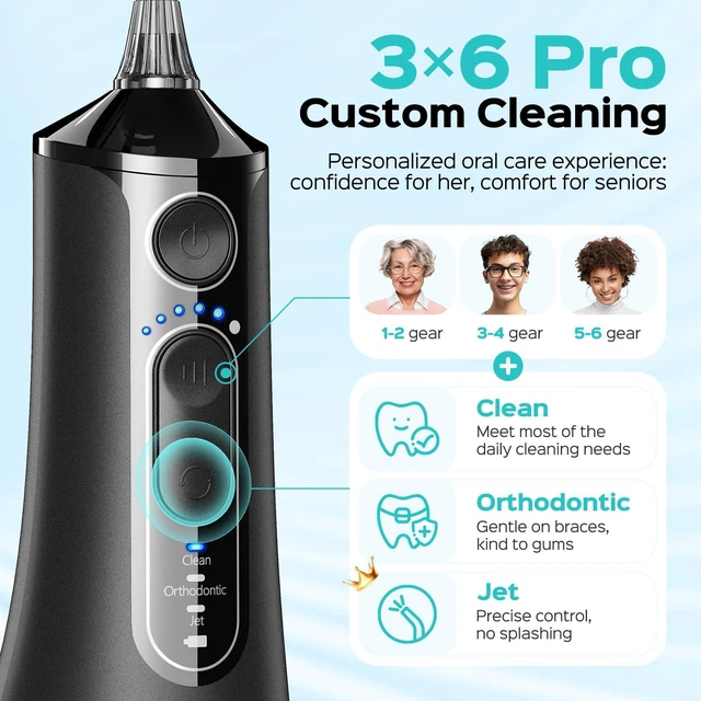 Alt view image 7 of 7 - ADA Accepted C51 Portable Water Flosser for Teeth: 3 Modes & 6 Pressure Settings with Jet Mode Water Dental Pick for Orthodontic, Braces, Sensitive Gums, Compact for Travel, for Multiple Users