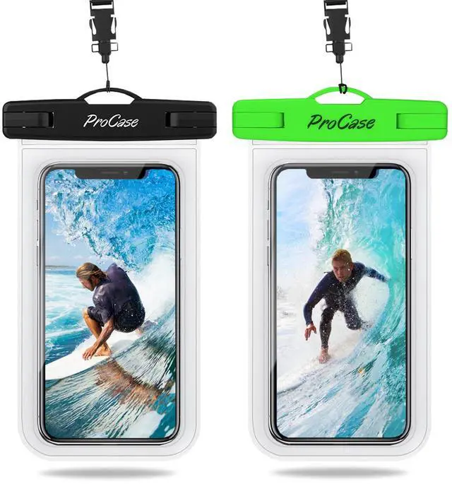 Main image of 2 Pack Waterproof Phone Pouch, Underwater Phone Case Up to 7", Dry Bag for iPhone 17 Air 16 15 14 13 Pro Plus Max, Galaxy S24 S23 S22 Ultra Pixel, Beach Essentials -Clear & Green