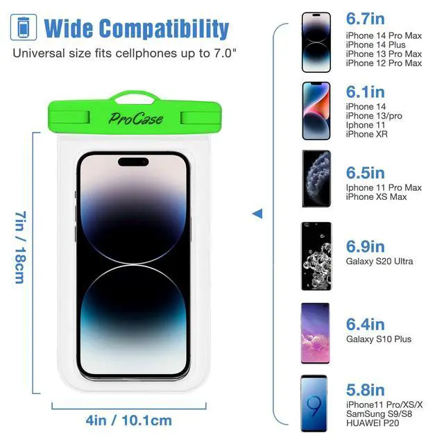 Alt view image 2 of 7 - 2 Pack Waterproof Phone Pouch, Underwater Phone Case Up to 7", Dry Bag for iPhone 17 Air 16 15 14 13 Pro Plus Max, Galaxy S24 S23 S22 Ultra Pixel, Beach Essentials -Clear & Green
