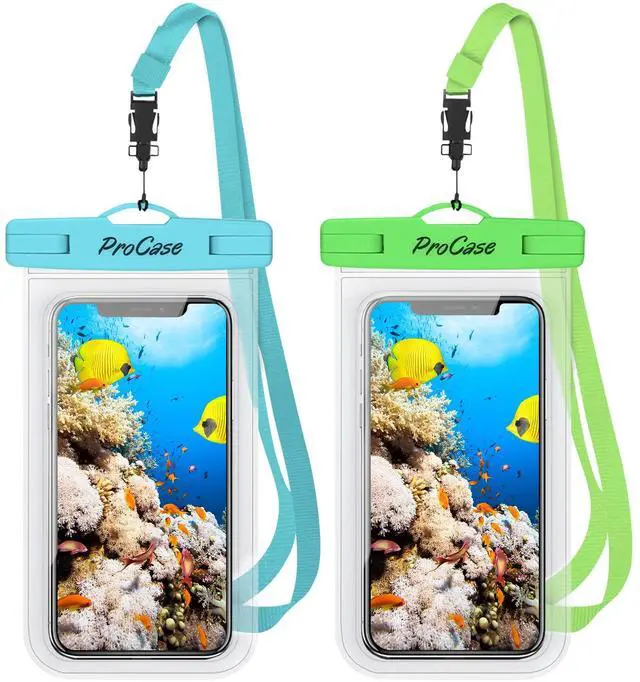 Main image of 2 Pack Waterproof Phone Pouch Case, 7" Universal Underwater Cellphone Dry Bag for iPhone 17 Air 16 15 14 13 Pro Plus Max 12 11, Galaxy S24 S23 S22 Ultra Pixel -Blue/Green