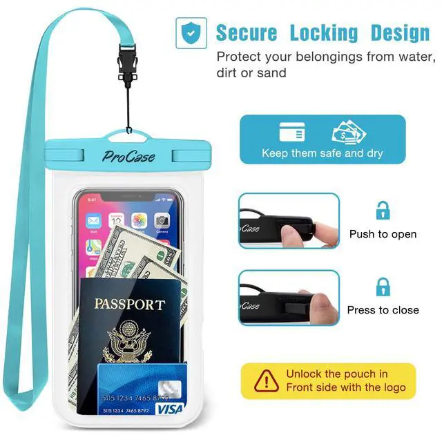 Alt view image 4 of 6 - 2 Pack Waterproof Phone Pouch Case, 7" Universal Underwater Cellphone Dry Bag for iPhone 17 Air 16 15 14 13 Pro Plus Max 12 11, Galaxy S24 S23 S22 Ultra Pixel -Blue/Green