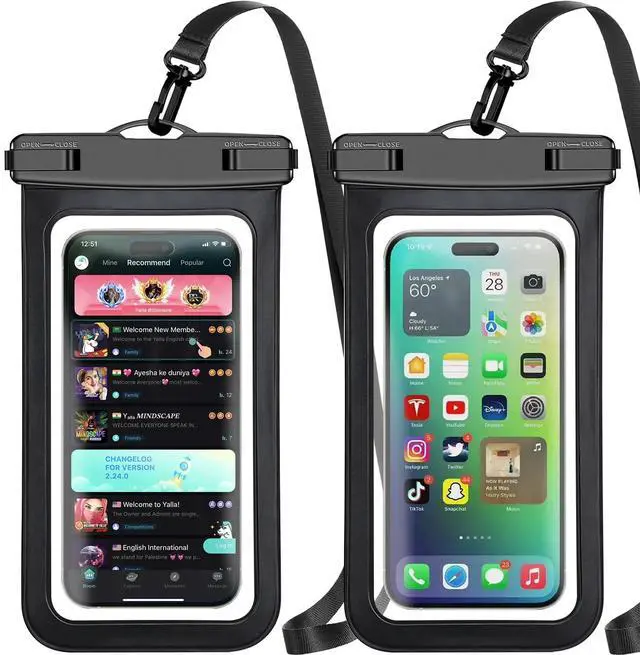 Main image of Waterproof Phone Pouch,2 Pack Black Phone Waterproof Case,Cell Phone Dry Bag,Protection Level: IP68,Beach Cruise for Apple iPhone,Samsung,and More,Lanyard Included,(Fits Up to 8.3),Black