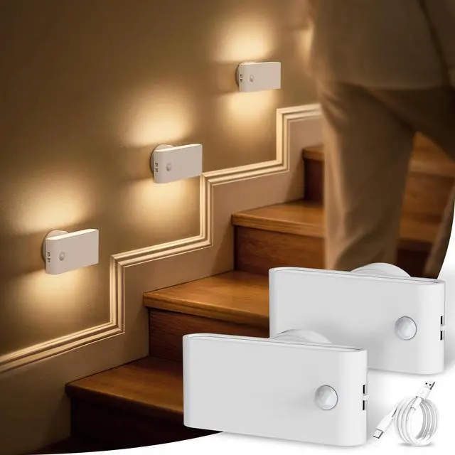 Main image of Motion Sensor Stair Light Indoor 2 Pack LED Wall Sconce White Night Lights Plug into Wall Magnetic Stick-On, Rechargeable 8000mAh Battery Operateded Wall Lamp for Hallway, Stairs, Bedroom