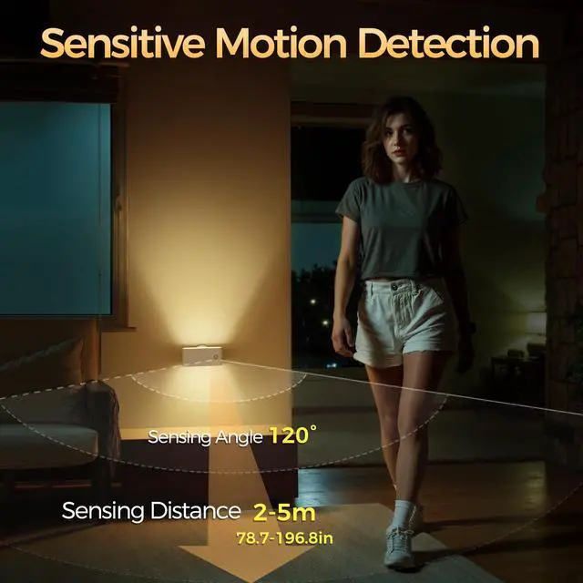 Alt view image 3 of 7 - Motion Sensor Stair Light Indoor 2 Pack LED Wall Sconce White Night Lights Plug into Wall Magnetic Stick-On, Rechargeable 8000mAh Battery Operateded Wall Lamp for Hallway, Stairs, Bedroom