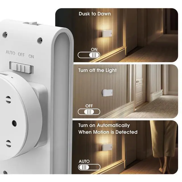 Alt view image 6 of 7 - Motion Sensor Stair Light Indoor 2 Pack LED Wall Sconce White Night Lights Plug into Wall Magnetic Stick-On, Rechargeable 8000mAh Battery Operateded Wall Lamp for Hallway, Stairs, Bedroom