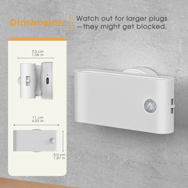 Alt view image 7 of 7 - Motion Sensor Stair Light Indoor 2 Pack LED Wall Sconce White Night Lights Plug into Wall Magnetic Stick-On, Rechargeable 8000mAh Battery Operateded Wall Lamp for Hallway, Stairs, Bedroom